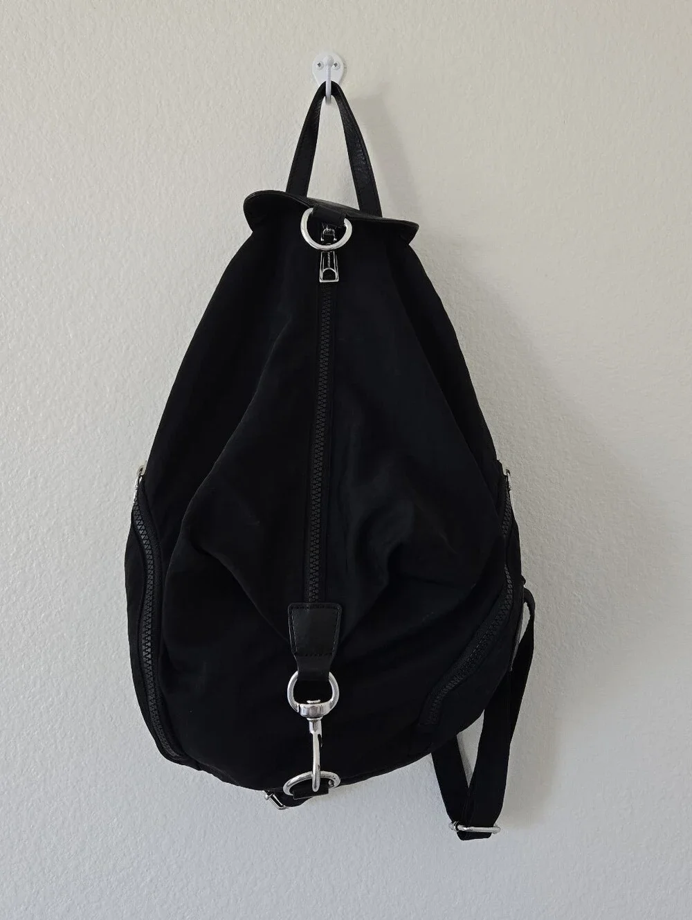Rebecca‎ Minkoff Julian Black  Nylon Leather Backpack Silver Hardwear